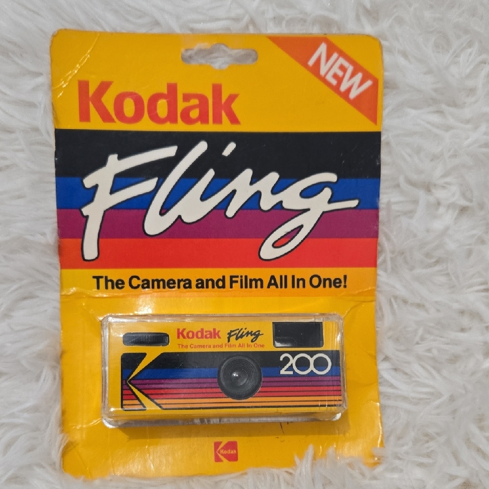 Kodak Fling 200 Yellow Camera with Rainbow Stripe Accents